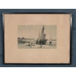 C. A. Platt 1882, framed engraving. fishing boat scene. 24 x 15 cm.