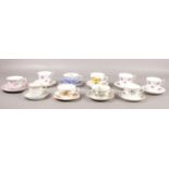 A group of assorted tea cups & saucers. Mason's 'Palladian', Spode 'Woodman', Duchess examples etc.