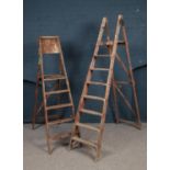 Two pair of wooden step ladders. Comprising of a 'Standfast' pair. Tallest pair: H:201cm.