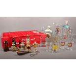 A collection of vintage alcohol miniatures & bar ware. Cream British Sherry, Port Wine, Marsala Wine