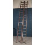 A pair of sixteen rung wooden ladders. Condition good.