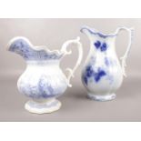 Two Large Antique Blue & White Jugs. 28cm height.