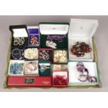 A tray of boxed costume jewellery. Including Coral, beads, necklaces, etc.
