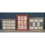 Three sets of mounted and framed WW1 hand embroidered silk cards. H: 45cm, W:55.5cm. Condition good.