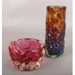 Two pieces of art glass Include Mdina glass vase (19cm), along with a Whitefriars ash tray.