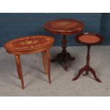 Three assorted side tables to include an Italian style musical worktable with inlay,