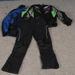 A collection of motorcycle clothing. Includes Crane trousers (large) Swift jacket (medium) Frank