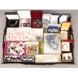 A tray of boxed costume jewellery. Including pearls necklaces, beads, etc.