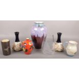 A group lot of vases. Including a pair of Lovatt Langley stoneware vases, Swedish Ekenas glass vase,