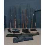 A quantity of fishing equipment. Including match rods, Silstar, Maver, Diawa, parasol, etc.