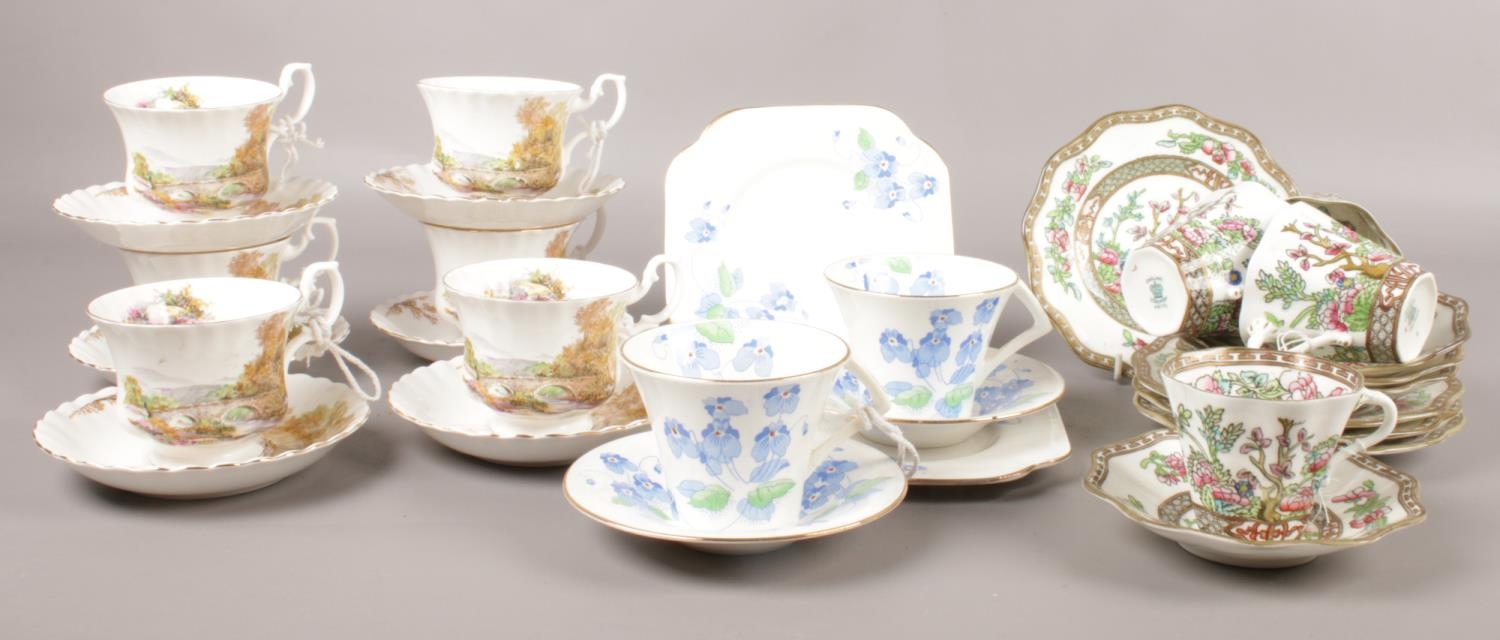 A group of ceramic part tea sets. Royal Albert, Colclough, Coalport.