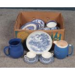 A group of blue & white ceramics. Wedgwood Copeland, J & G Meakin examples etc.