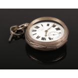 A silver fusee pocket watch. Assayed Birmingham 1910 by Albert Yewdall. No glass.