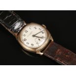 A gents 9ct gold Thomas Russells & Son manual wristwatch. Not running.