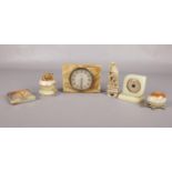 Six pieces of Onyx. To include an Onyx egg with metal turtle base, lighter, Metamec Quartz clock and