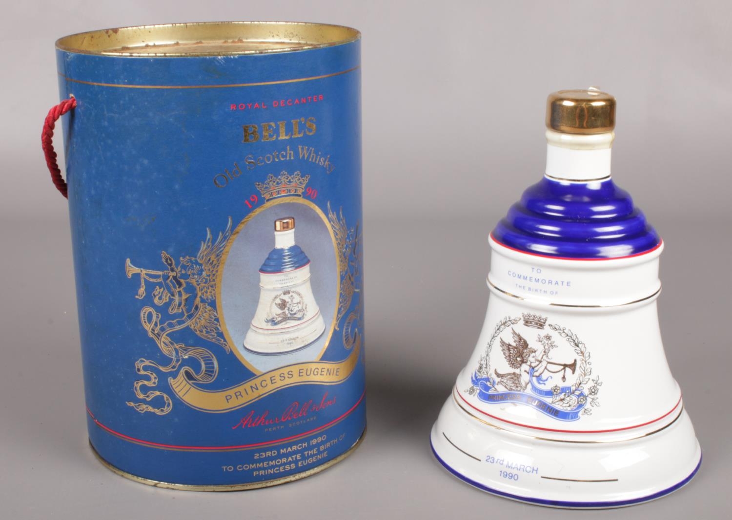 A boxed full and sealed Wade Bell's whiskey decanter, Commemorating the birth of Princess Eugenie.