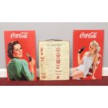 Three metal wall signs. Comprising of two vintage Coca-Cola and a French kitchen utensil sign. H: