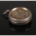 A Victorian silver pocket watch. Assayed Chester 1885 by Charles Harris. Not running. No glass.