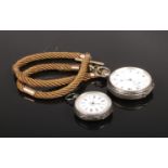 A silver H Samuel pocket watch along with a continental silver fob watch.