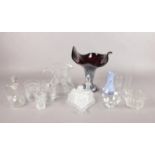 A box of assorted glassware. To include a Caithness vase, a handkerchief style vase, and an etched