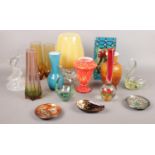 A quantity of art glass. Including vases, trinket dish, dolphin, etc.