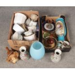 Two boxes of miscellaneous. Includes plant pots, large decorative glass vase etc.