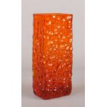 A large Whitefriars style textured tangerine glass vase. 18.5cm.