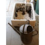 A Twyford Belfast sink along with a 2 gallon galvanised watering can. (sink 26cm x 62cm x 48cm).