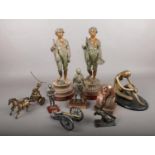 A collection of mostly metal figures. Includes spelter figures, chariot etc.