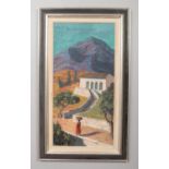 Henry Eldin, framed oil on canvas, depicting a mountain landscape with figure to the foreground. (