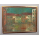 Jean-Georges Simon 1894-1968, framed oil on board depicting French village with boats, buildings and