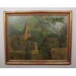 Jean-Georges Simon 1894-1968, large framed oil on canvas depicting a French village. (75cm x 98cm)