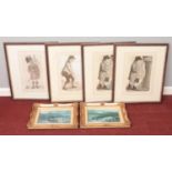 Six framed pictures. Comprising of four framed John Kay prints a print by Louis Bosworth Hurt '