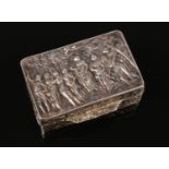 A Sterling Silver (925) classically decorated snuff /pin box. H: 1.5cm, W: 4cm.