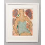 John Emanuel (born 1930), a framed mixed media portrait of a seated maiden. Signed J Emanuel. 36cm x