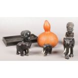 A group of mostly African ebonised wood items. Includes polished bust with Shepherd inscribed to