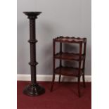 A carved mahogany plant stand & three tier side table.