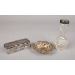 Three pieces of Silver. To include a Silver lidded dish assayed in Birmingham 1907 by Boots Pure