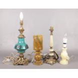 Four desk lamps. To include three Onyx, and one with Onyx shade together with a gilt metal & ceramic