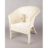 A child's white Lloyd Loom style chair together with a vintage small Bugs Bunny. Chair: H: 49cm.