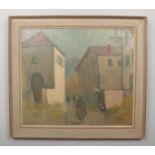Jean-Georges Simon 1894-1968, framed oil on board depicting a French village. (54cm x 63cm)