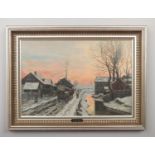 Anders Andersen-Lundby (Danish 1841-1923), gilt frame oil on canvas, winter landscape, horse and