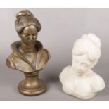 Two busts of maidens. Including bronzed composite example, etc.