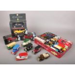 Two boxes of diecast vehicles. Includes Corgi, Lledo, boxed Shell examples etc.