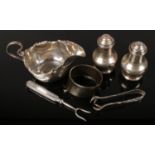 A Group of Silver Items. To include a Salt Shaker and Pepperette (Assayed in Chester and Birmingham,