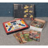 A boxed Meccano set along with a collection of Eagle comics.
