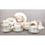 A group of miscellaneous ceramic's. Crown Ducal plate, Sadler teapot, Coalport 'May Bell' figure etc