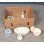 A box of miscellaneous ceramic's. Wedgwood, Aynsley, Sylvac etc