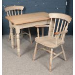 A Pine and Grey Painted Kitchen Table with 2 Chairs. Dimensions of Table:- Length = 95cm, Width =
