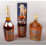 Three bottles of full & sealed Martell cognac. Including boxed example, etc.